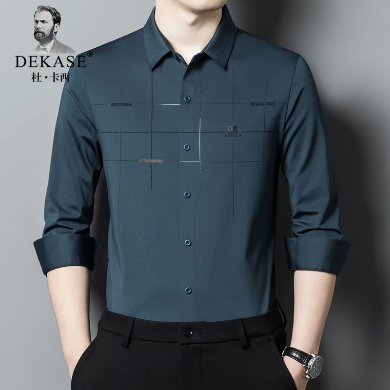 Dekase结婚宴潮流衬衣公公长袖衬衫无痕抗皱秋季礼服男士爸爸时尚