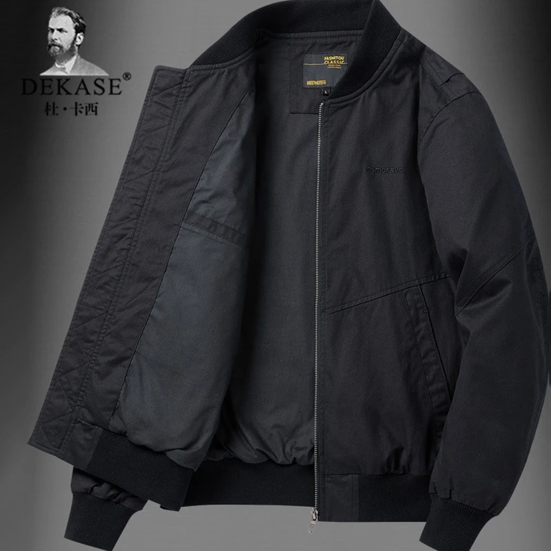 Dekase 宽松飞行夹克中年男士秋冬季休闲百搭棒球领加棉爸爸外套