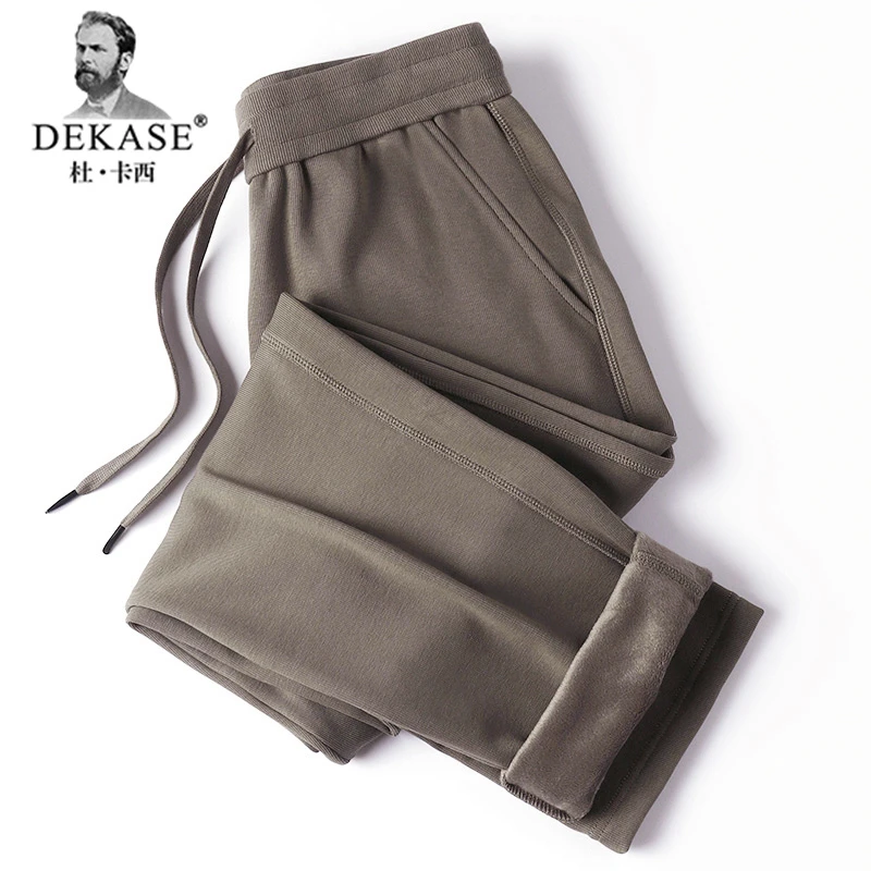 Dekase 重磅直筒加绒卫裤男新款深咖色宽松奥粒绒秋冬垂感休闲裤