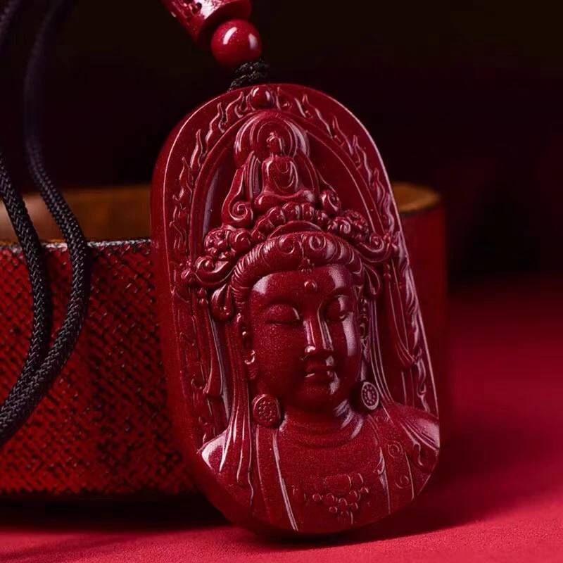 申吉 含辰砂工艺品紫金砂新版半身莲花观音像吊坠