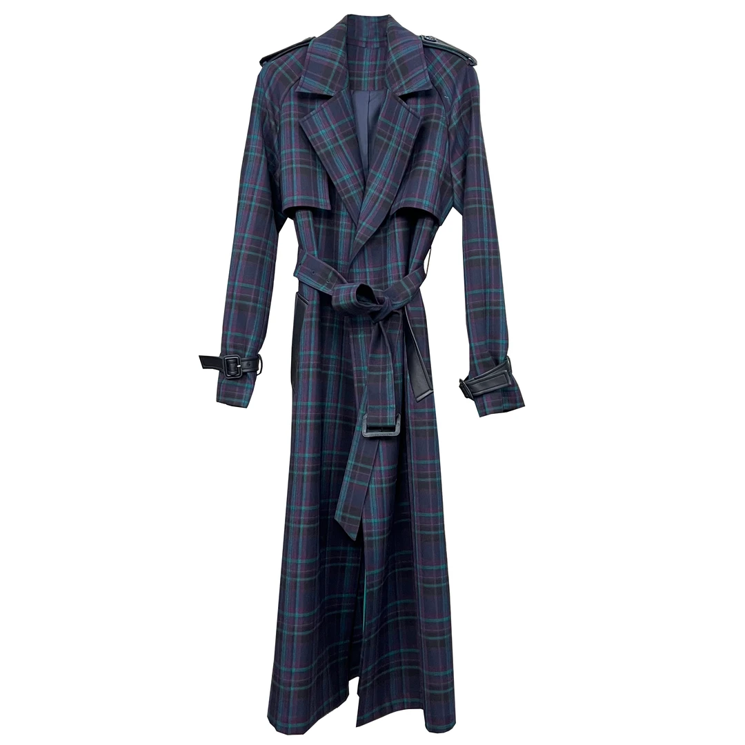 纳写长款气质春秋格子大牌女装外套英伦羊毛名牌上档次风衣