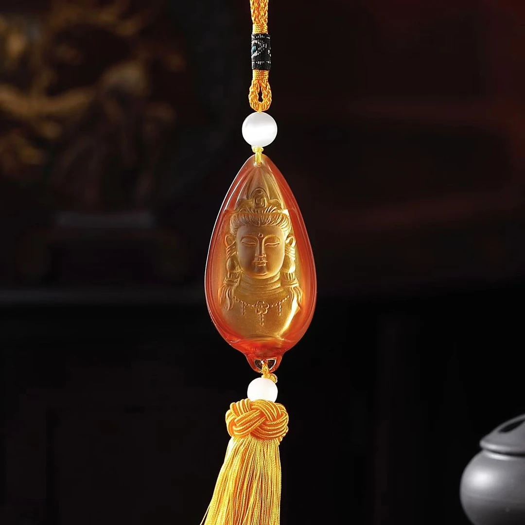 古法琉璃 观音禅意车挂汽车平安装饰挂件吉祥琉璃工艺品
