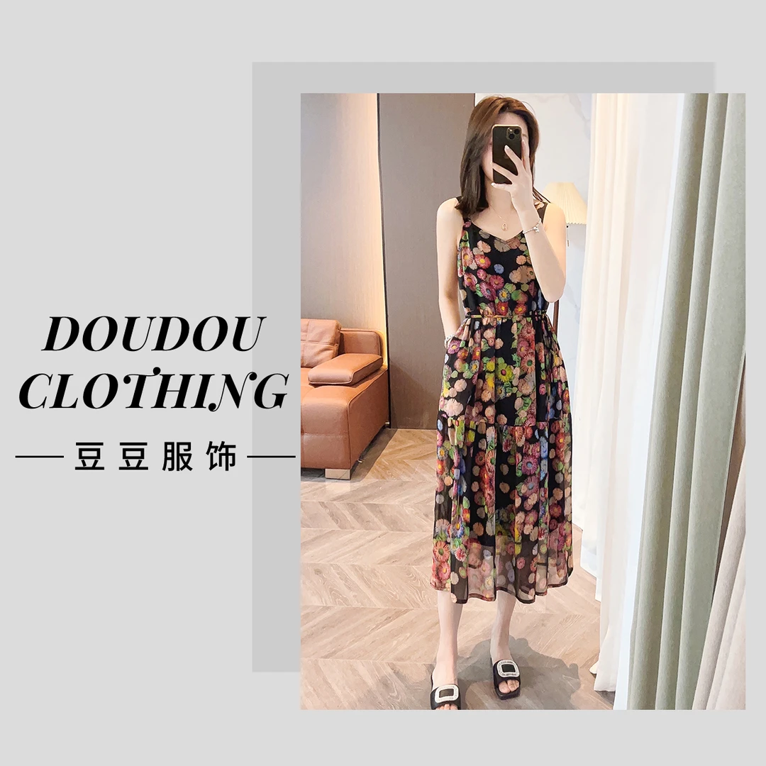 【小雏菊裙子】W88571高级感文艺百搭新款吊带连衣女时尚繁花连衣裙