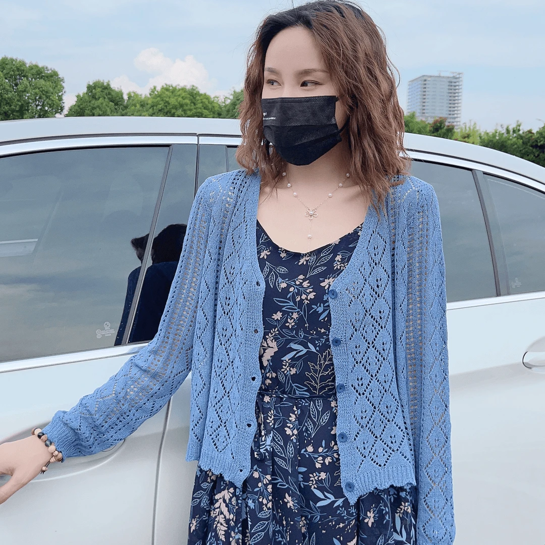 【清爽宜人】时尚大气时髦纯色设计感透气镂空防晒开衫W666-