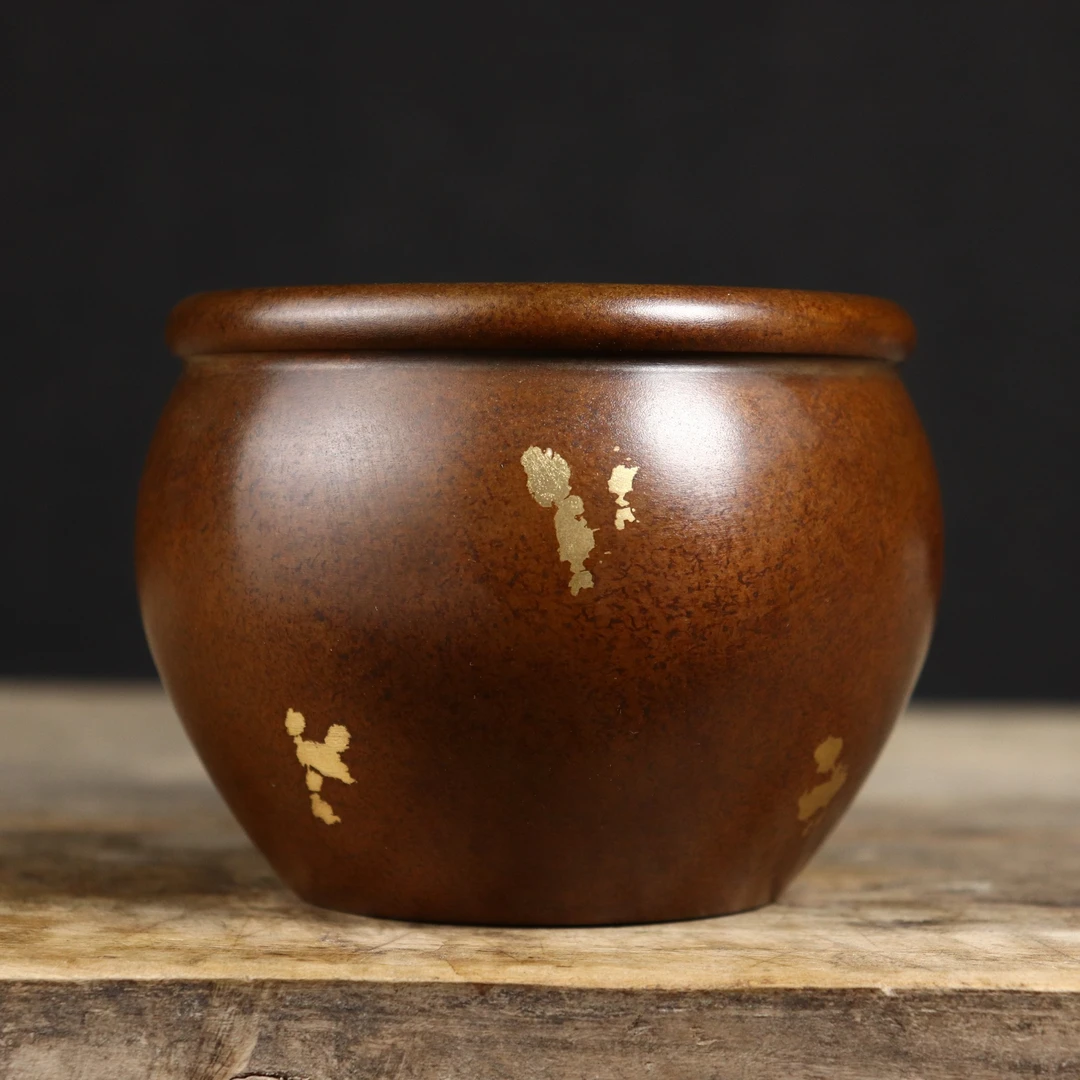 纯铜缸复古小水缸黄铜缸米缸聚财摆件家用办公室烟灰缸家居存钱罐