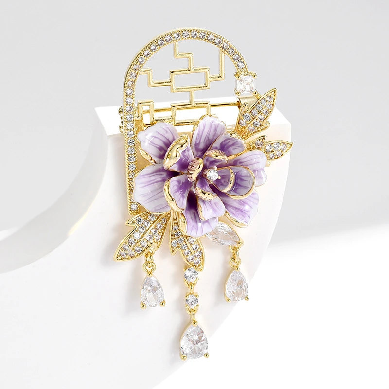 铜合金胸针 气质经典国风优雅雪莲花精致典雅胸针大衣配饰