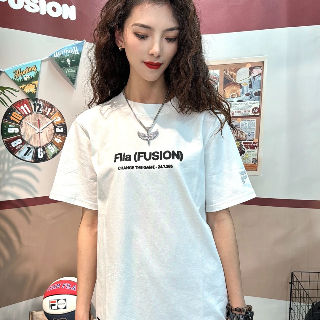 FUSION男子针织短袖衫2024秋季款时尚纯棉基础T恤流光风