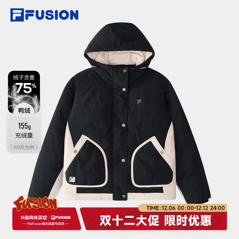 FILA斐乐正品女款潮流保暖百搭舒适休闲宽松连帽羽绒服T11W513907