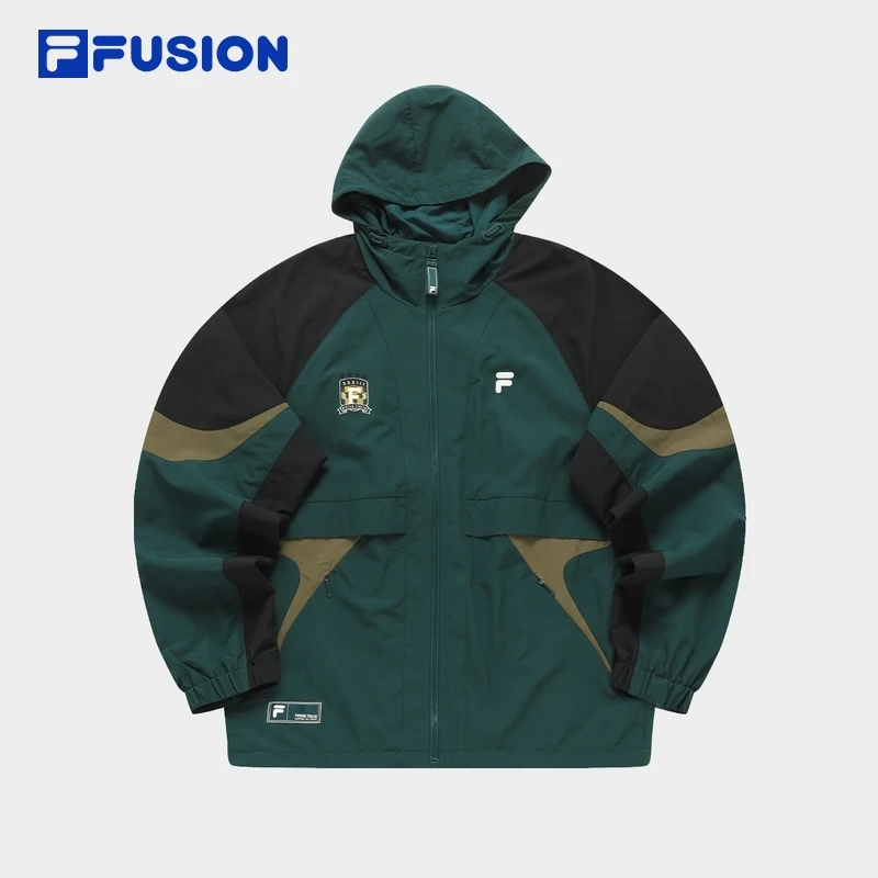 Fila/斐乐运动户外防风连帽梭织外套梭织夹克薄荷曼波流光风