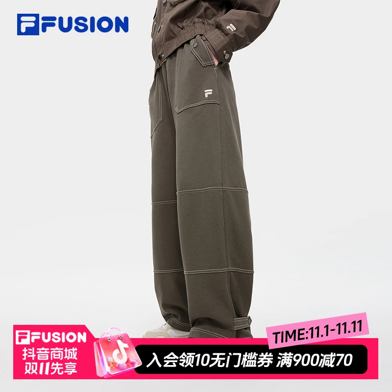 FILA斐乐女款休闲裤针织直筒宽松抽绳束脚美式运动长裤T11W433602