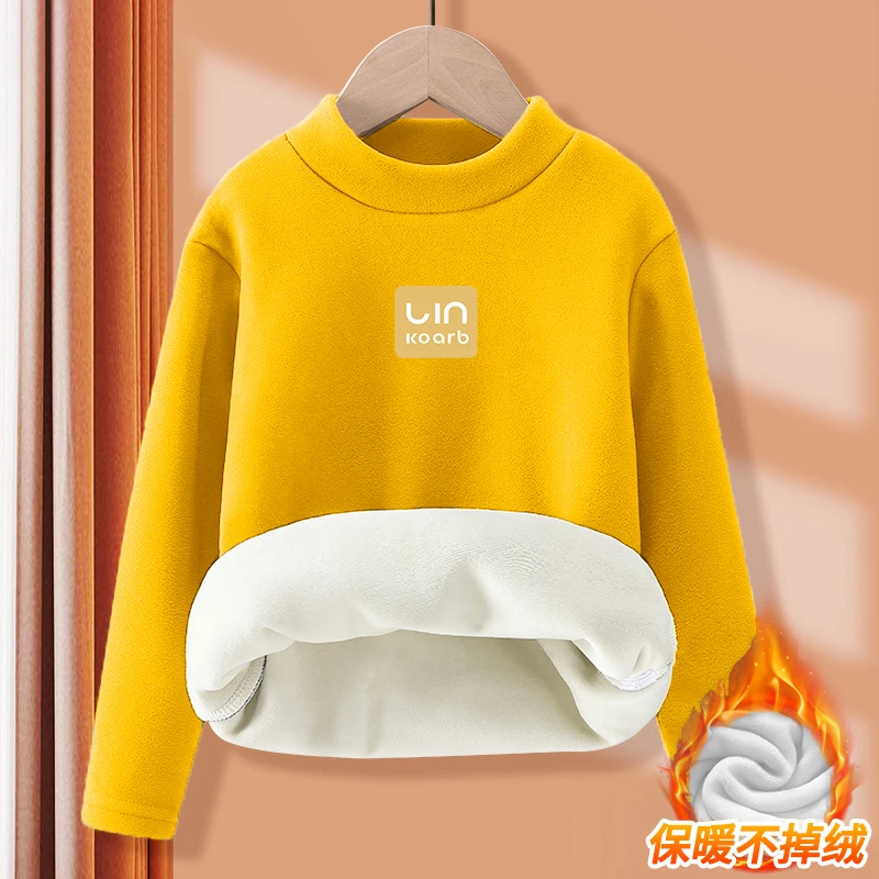 儿童洋气印花打底衫秋冬男童女童加绒长袖上衣宝宝保暖半高领童装