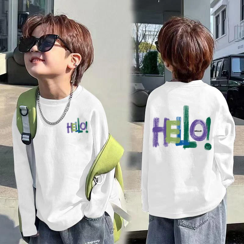 爆款洋气新款纯棉男童长袖t恤春秋装新款儿童宝宝上衣t打底衫潮