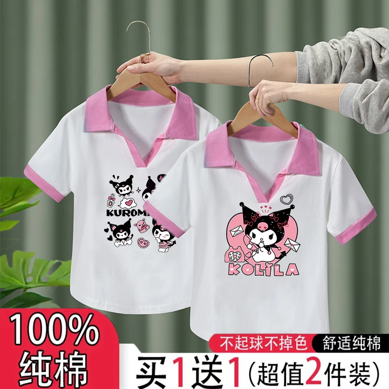 纯棉短袖t恤女童短袖polo领上衣休闲夏季新款女孩洋气时尚透气T恤