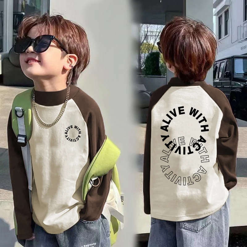 儿童装男童德绒打底衫秋冬款2024新款大童男孩冬装半高领内搭上衣