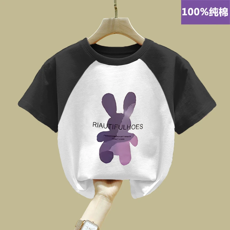 男女童短袖t恤纯棉夏儿童白色半袖上衣女孩宝宝吸汗透气体恤插肩