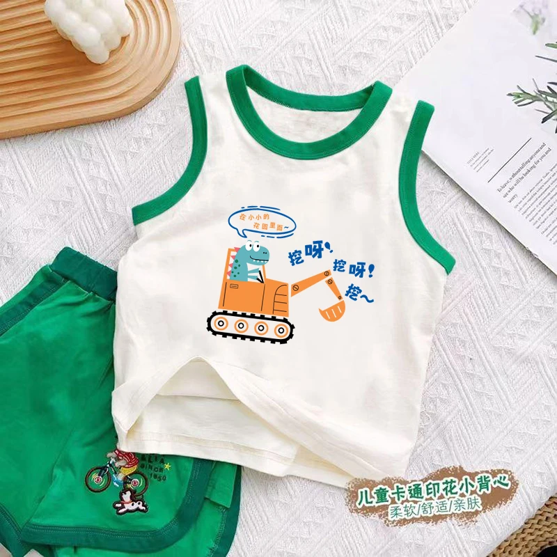 儿童背心纯棉男童薄款打底童装圆领印花宝宝亲肤柔软无袖外穿上衣