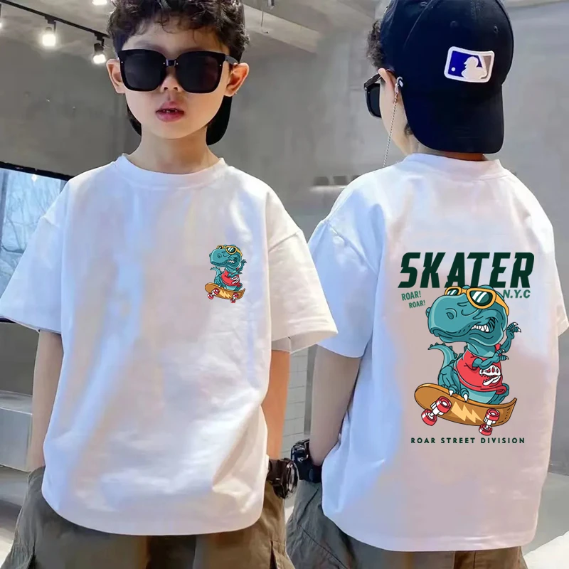 儿童纯棉夏季新款帅气时髦中大童男童男童短袖t恤百搭上衣潮圆领