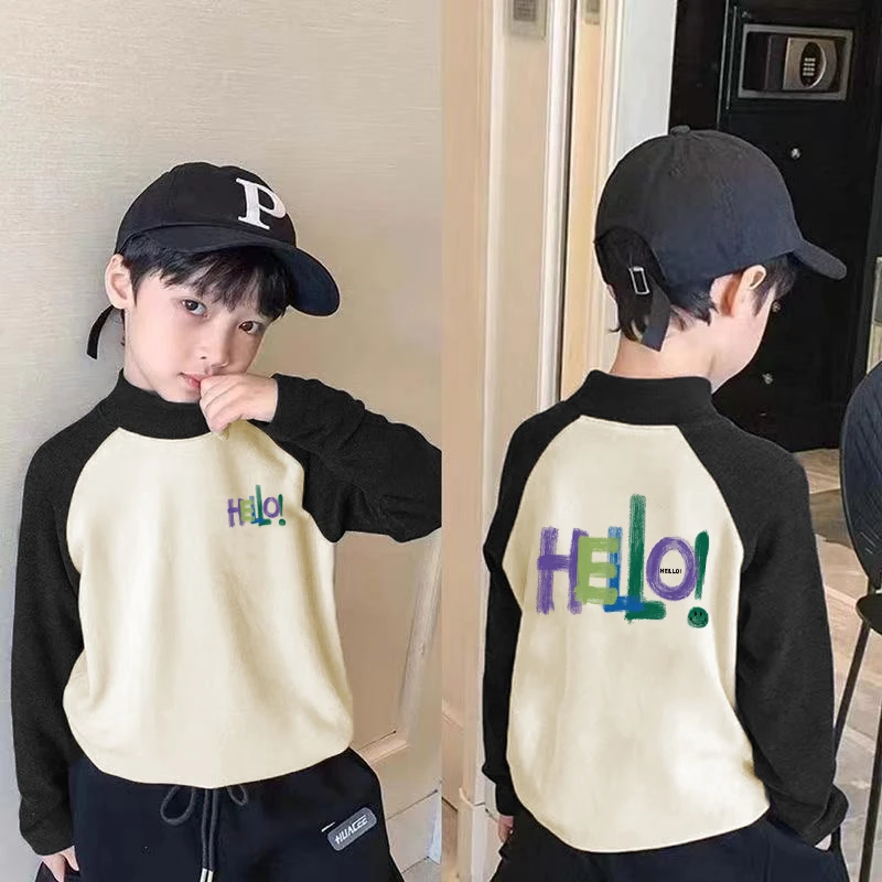 加绒长袖T恤宝宝内搭中大童秋衣儿童秋冬高领打底衫男童女童德绒