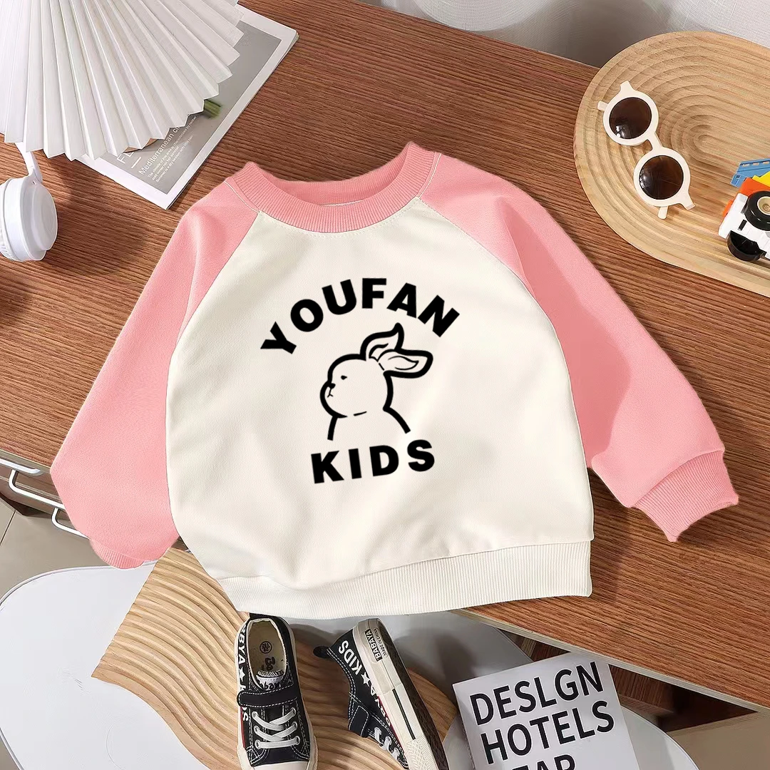 秋季儿童撞色圆领卫衣2023新款中大童长袖打底衫女童宝宝洋气上衣