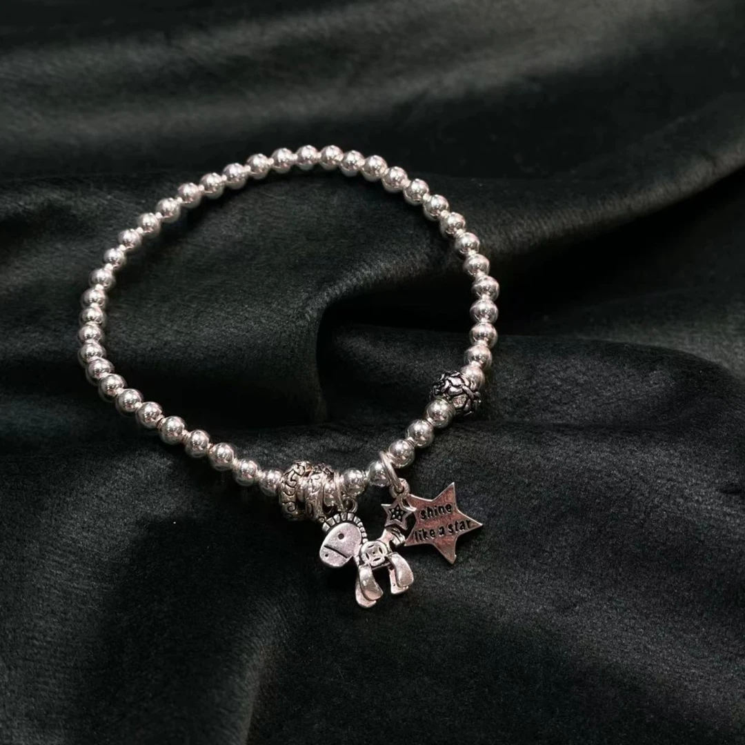 925银手链 马上有钱星星手链闺蜜手串