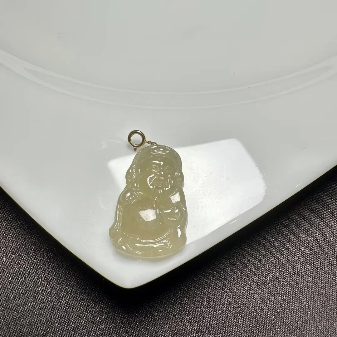 财哥天然缅A翡翠吊坠18k扣头