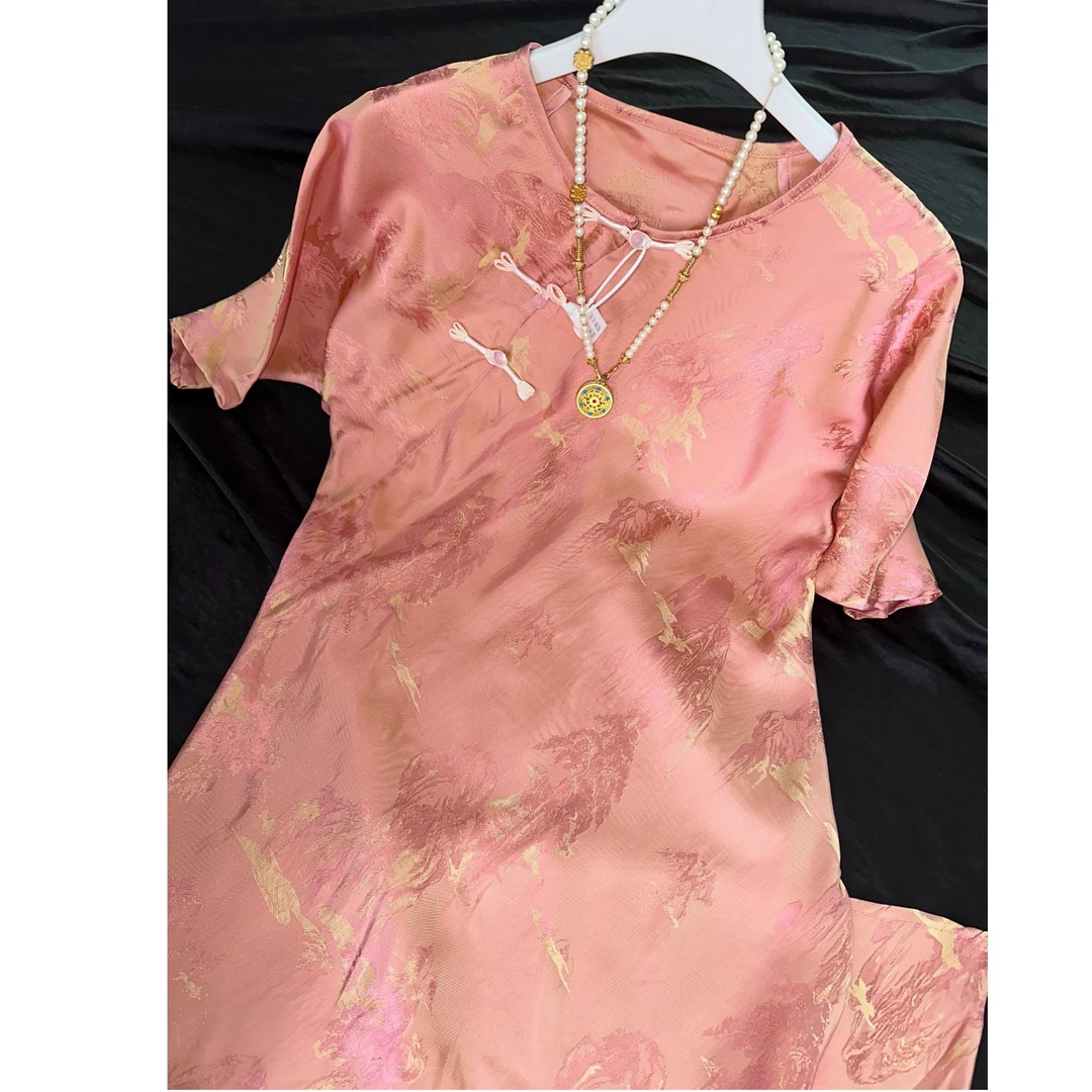 2412-常熟新中式万里河山提花国风气质日常显瘦鱼尾连衣裙