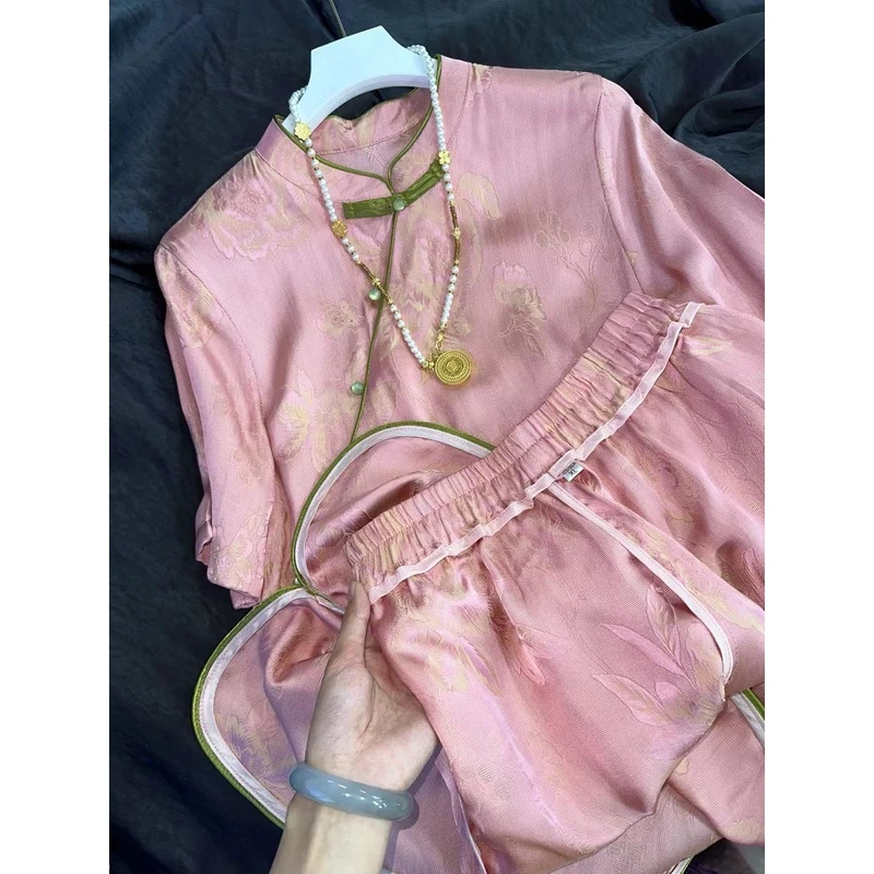 2212-常熟新中式夏季新款气质网红新中式国风复古时尚短裤套装