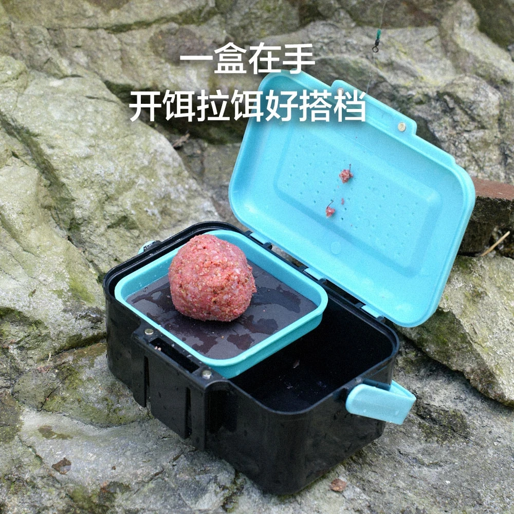 蓝色手提蚯蚓盒两层红虫盒带镊子活虫盒透气活虫盒子渔具