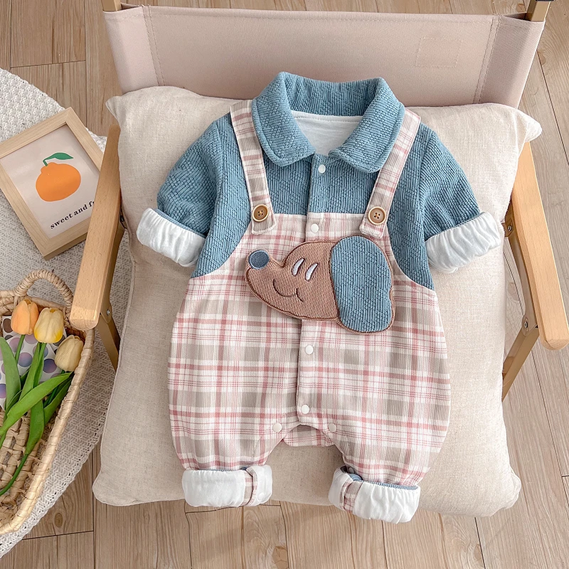 婴儿春款连体衣新生儿男宝宝超萌洋气春秋季爬服满月百天外出服