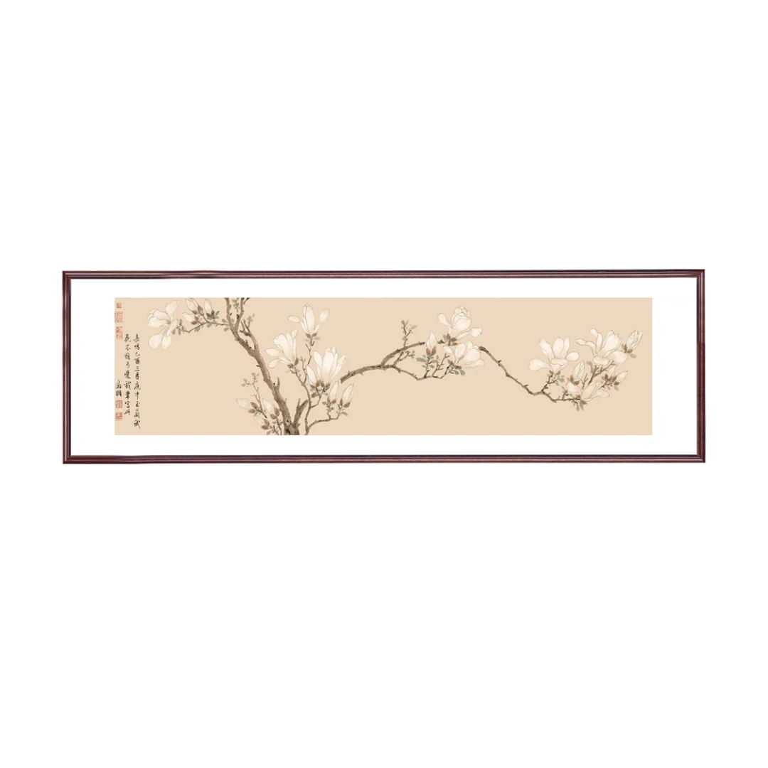 【233】160*45玉兰花图纯实木框床头卧室茶室书房家居装挂墙画