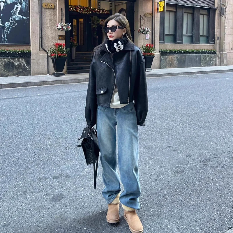 进店B败-休闲高腰阔腿牛仔裤女宽松显瘦气质加长直筒裤2025新款