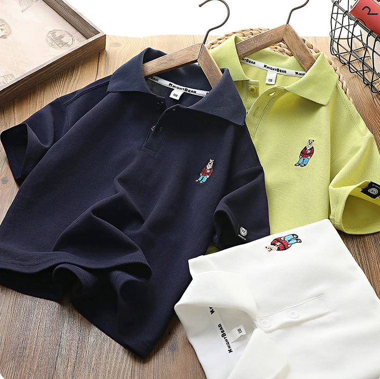 【刺绣熊】中大童夏季宽松休闲半袖儿童珠地棉Polo衫【8855】帅气韩版