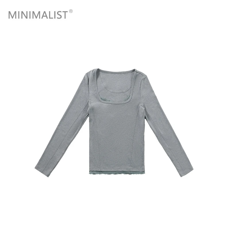 极限民《琴漫》冬季方领蕾丝边修身显瘦纯色打底衫W4402N0401