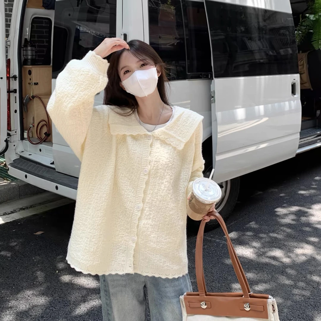 秋冬反季清仓 大码娃娃衫海军领宽松针织衫毛衣大版