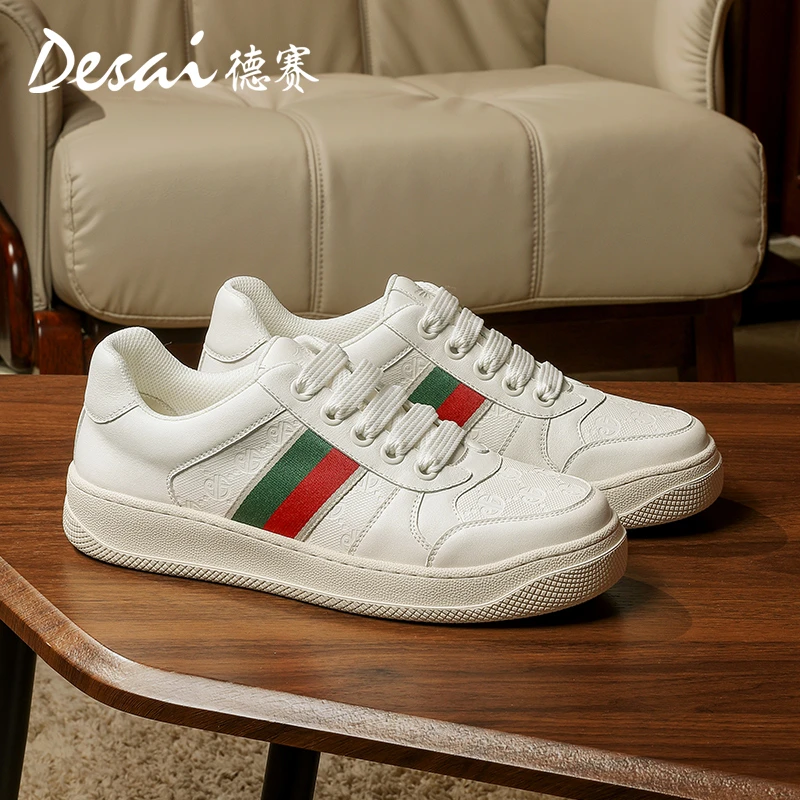德赛男鞋印花厚底板鞋韩版百搭透气运动休闲鞋时尚复古做旧小脏鞋
