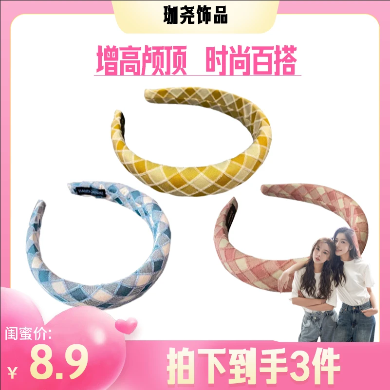 布艺发饰  布艺格子发箍韩版百搭甜美发箍