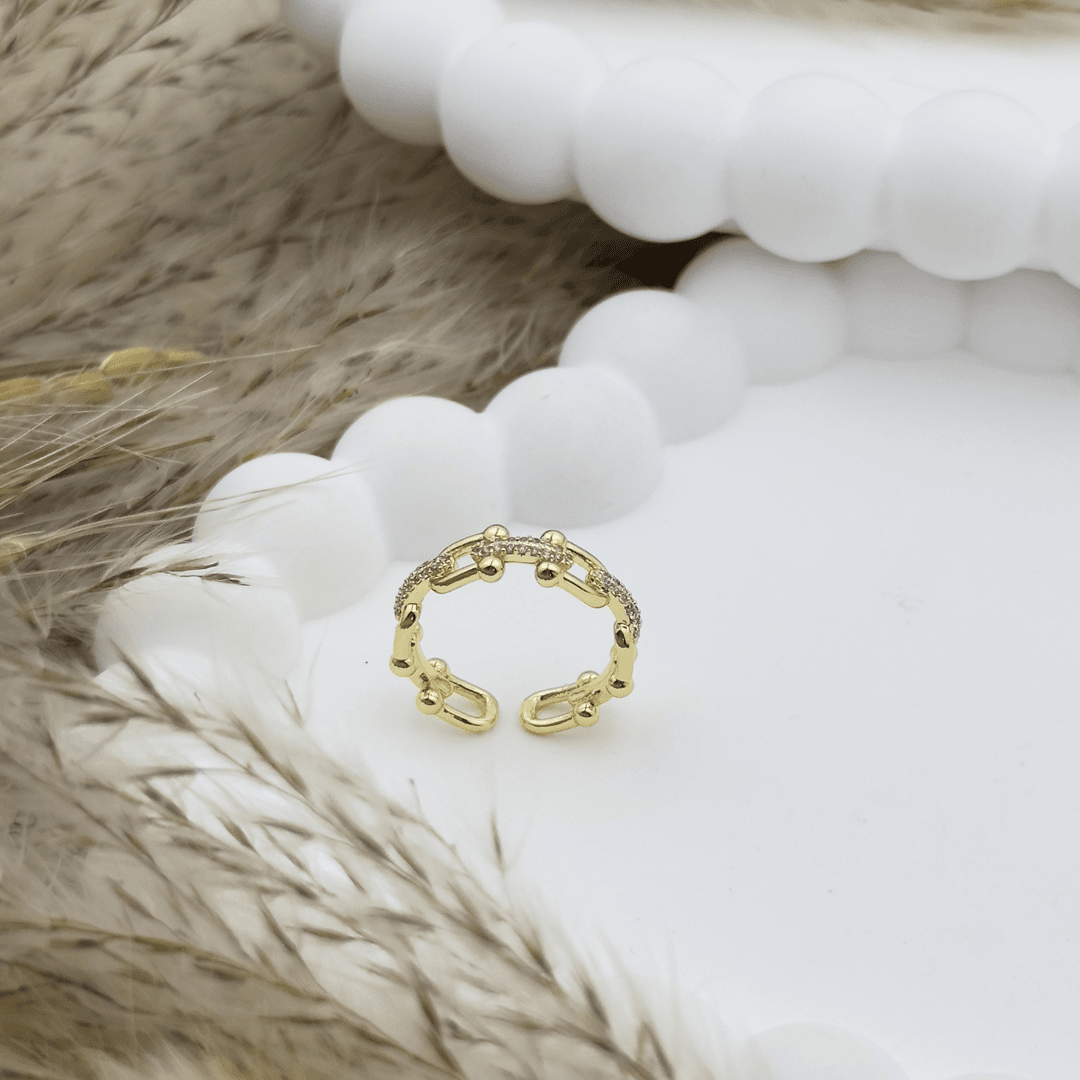 铜合金合成锆石戒指 K0035马蹄扣拼接戒指