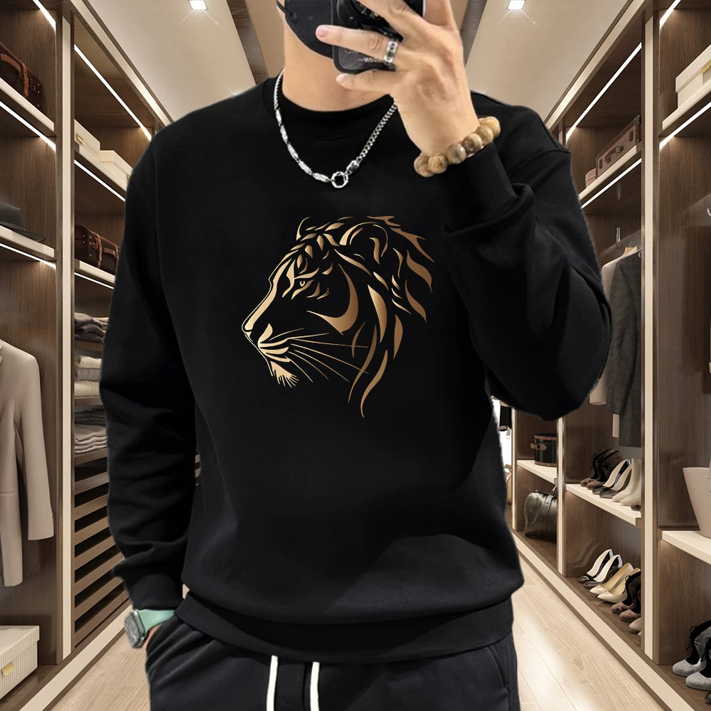 秋季个性潮流重磅男士圆领卫衣痞帅街头修身休闲印花时尚潮牌卫衣