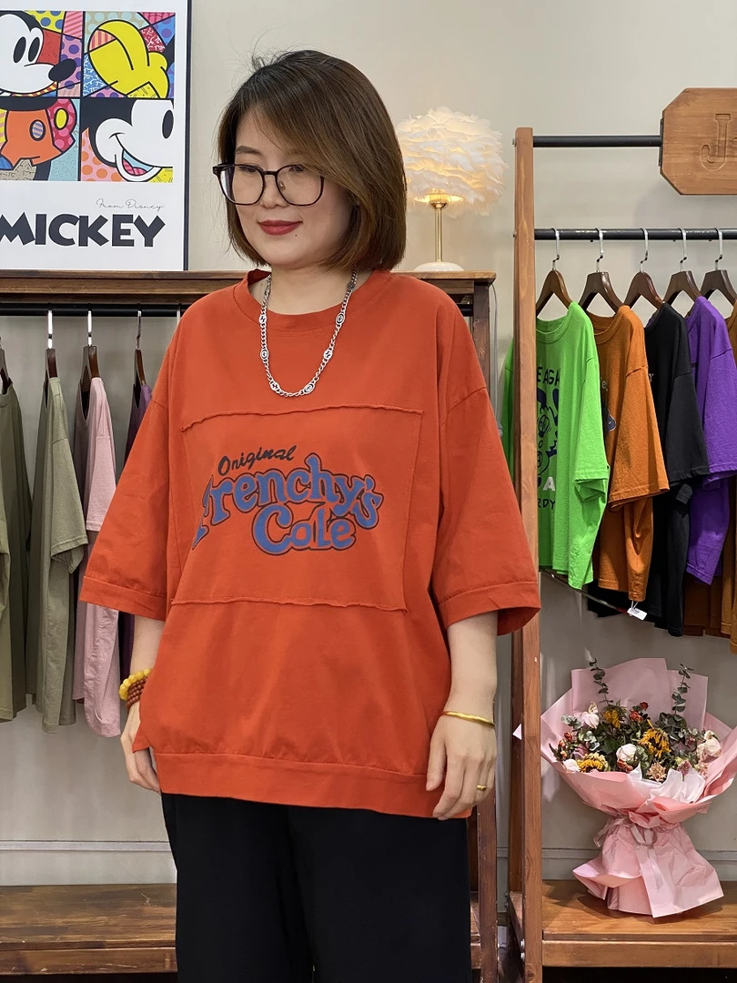 T恤-10470大码女装新夏棉质胖MM文艺宽松贴布休闲百搭圆领印花