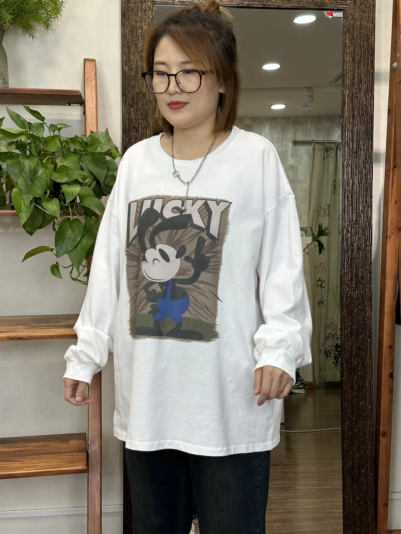 10120大码女装新款秋冬休闲棉质米奇长袖卫衣宽松百搭印花时尚