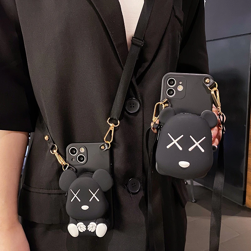 适用于【iPhone/vivo/OPPO/华为/小米】暴力熊零钱包斜挎挂绳手机壳
