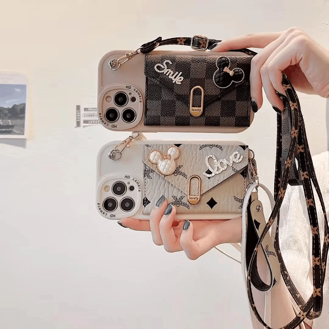 轻奢米奇字母卡包适用【苹果/华为/vivo/oppo/小米】斜挎背带手机壳