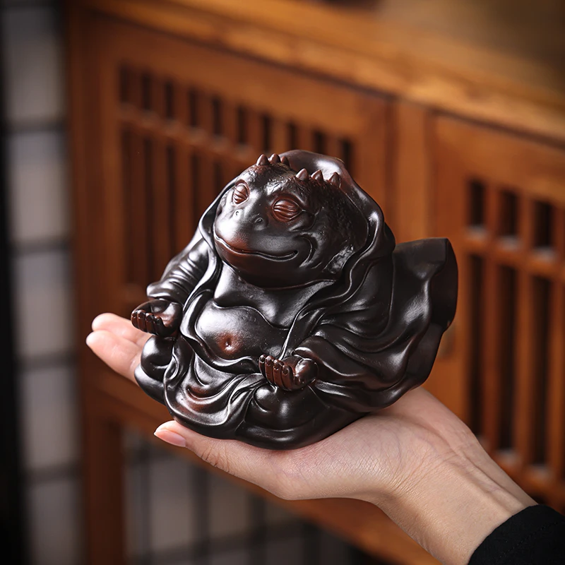 紫陶茶宠蟾仙精品摆件手工创意茶道摆设茶玩家用个性蟾蜍瑞兽中式