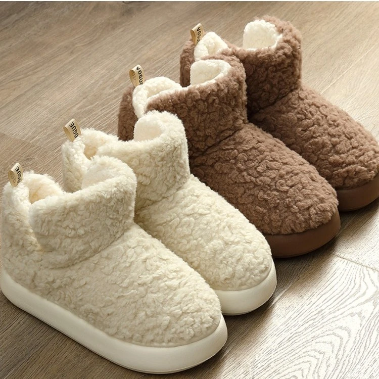 高包跟雪地靴女士款加厚室内家居用保暖防滑厚底毛毛绒棉拖鞋外穿