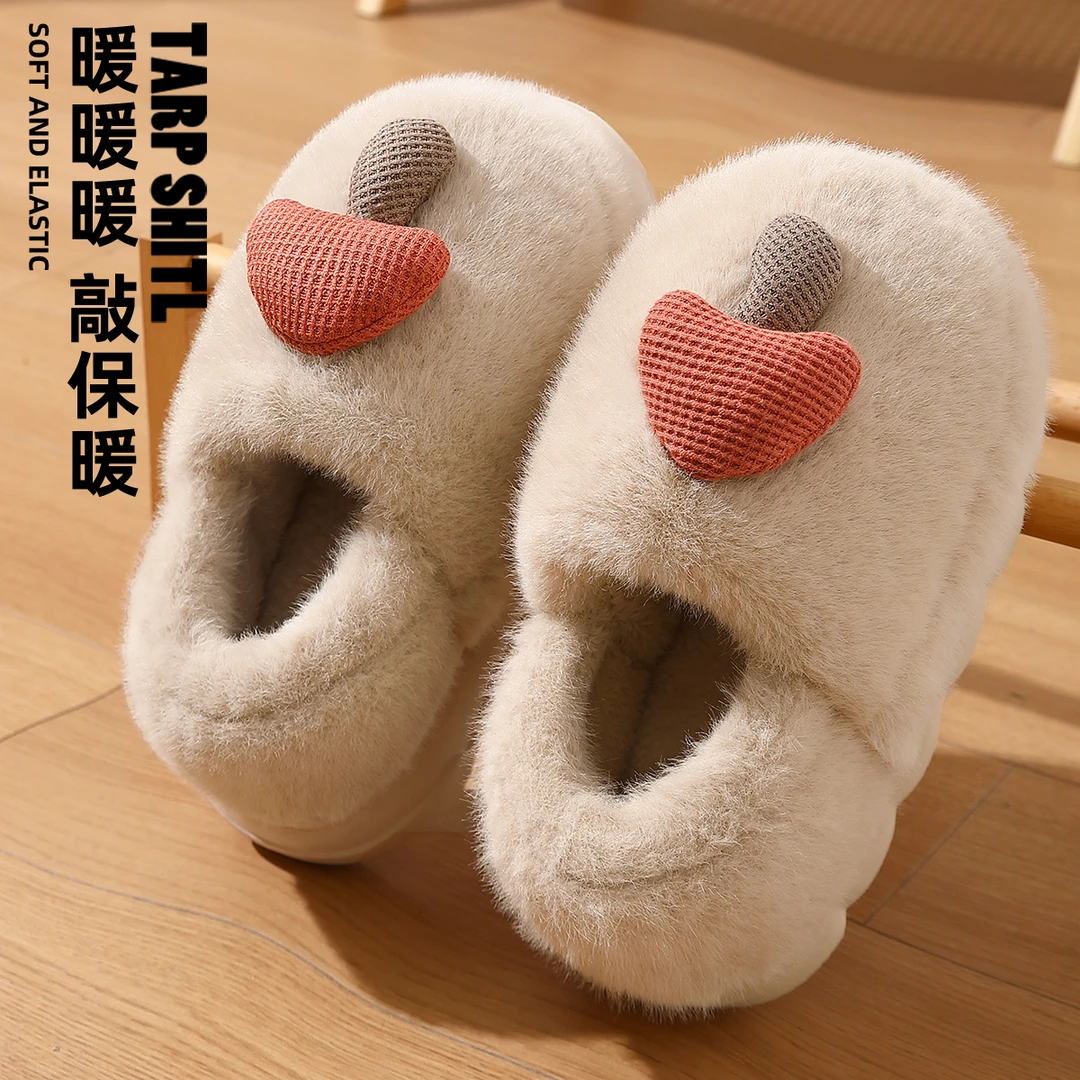 拖鞋外穿冬天2024新款包跟可爱蘑菇毛绒保暖舒适情侣卡通棉鞋