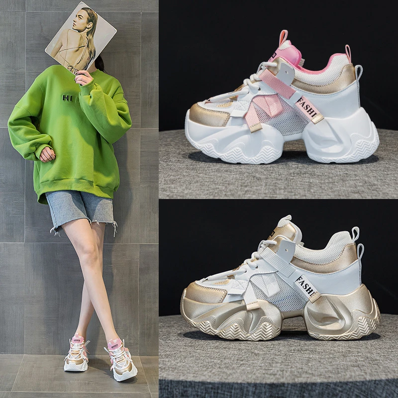 老爹鞋运动鞋女ins潮2024春季新款百搭时尚皮透气休闲厚底增高女