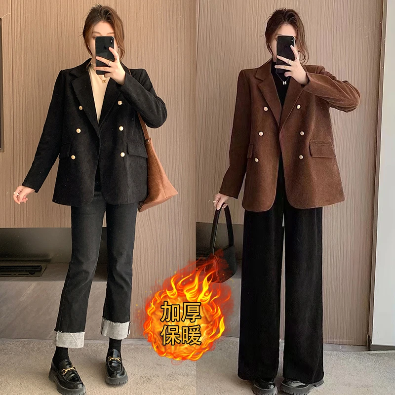 2025新款胖mm大码女宽松休闲西服加棉加厚美拉德西装外套18357