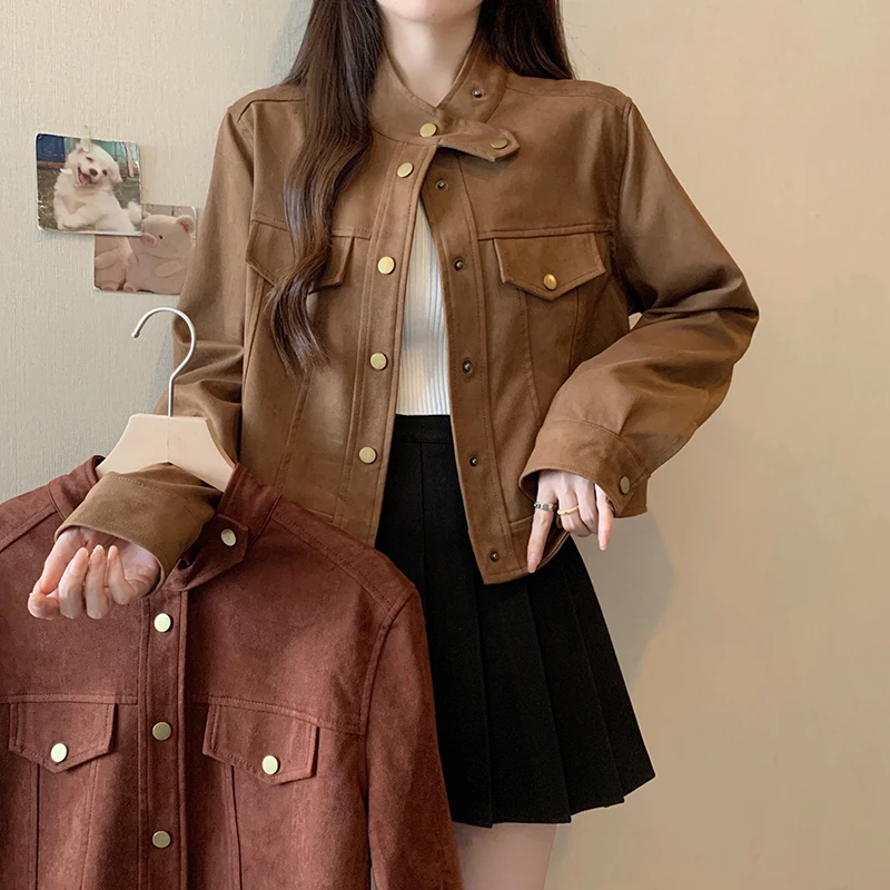 【妮妮专属】新款胖mm大码麂皮绒短款显瘦百搭夹克外套20256