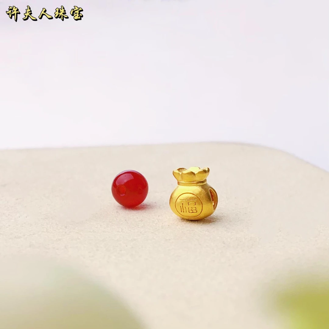 许夫人珠宝足金999时尚百搭金福袋配件+玛瑙单珠《多样性发其一》