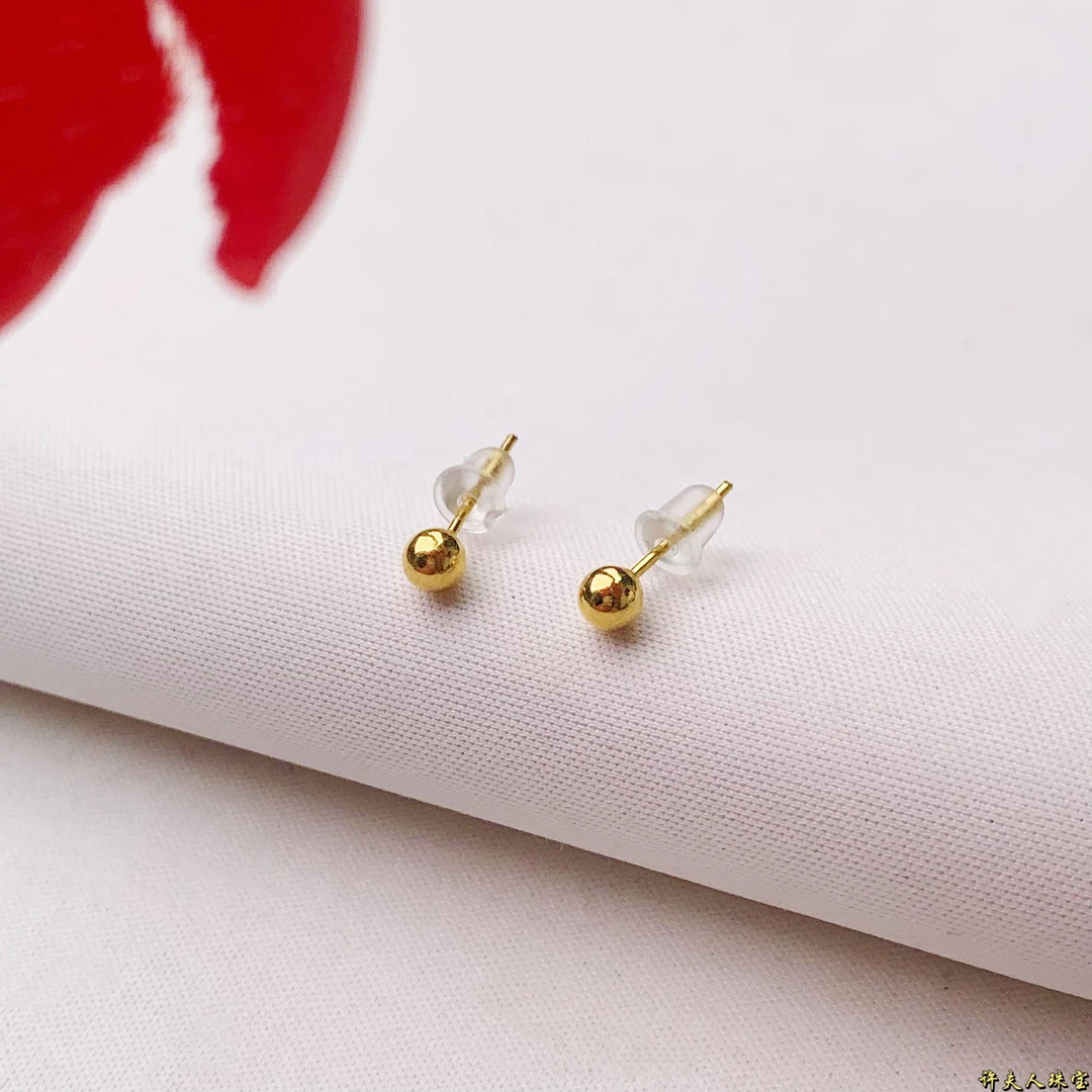 足银耳饰 足银 时尚百搭精美 简约光珠豆豆耳钉